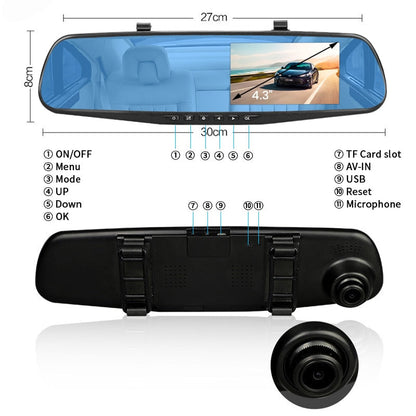 Oglindă retrovizoare 4.5 inch cu cameră HD 1080P, DVR auto, cu microfon și difuzor incorporate + cameră suplimentară pentru marșarier