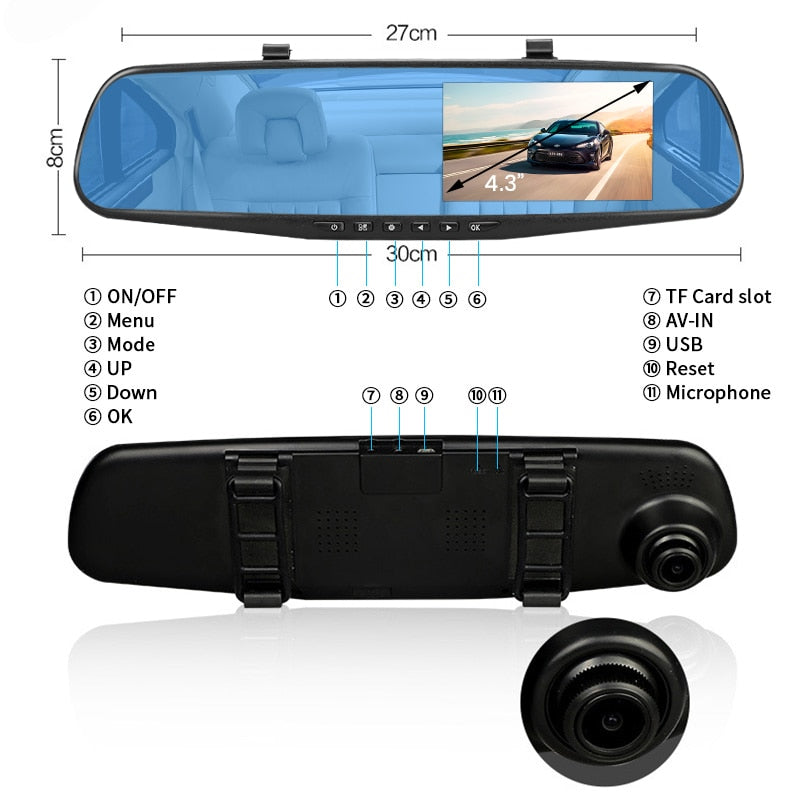 Oglindă retrovizoare 4.5 inch cu cameră HD 1080P, DVR auto, cu microfon și difuzor incorporate + cameră suplimentară pentru marșarier