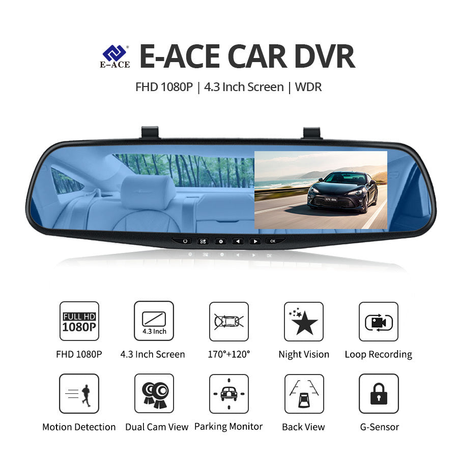 Oglindă retrovizoare 4.5 inch cu cameră HD 1080P, DVR auto, cu microfon și difuzor incorporate + cameră suplimentară pentru marșarier