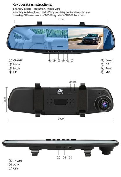 Oglindă retrovizoare 4.5 inch cu cameră HD 1080P, DVR auto, cu microfon și difuzor incorporate + cameră suplimentară pentru marșarier