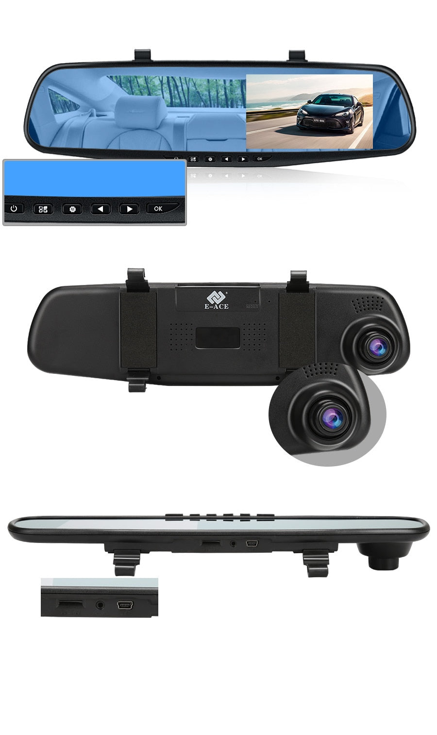 Oglindă retrovizoare 4.5 inch cu cameră HD 1080P, DVR auto, cu microfon și difuzor incorporate + cameră suplimentară pentru marșarier