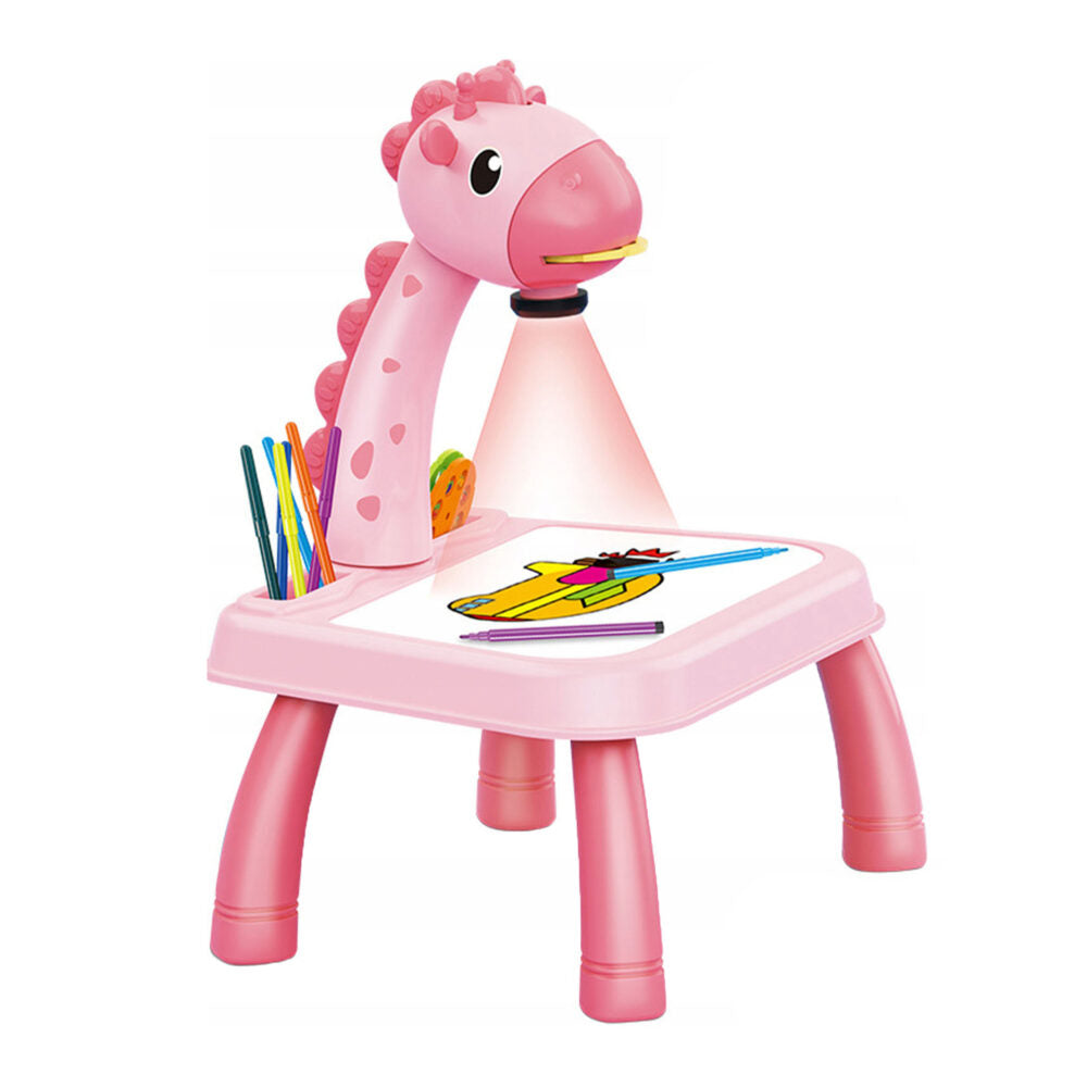 Masa Muzicala de Desen pentru copii cu Proiector, model Girafa, culoare Roz, 24 imagini, AVX-WT-222-2-PINK-GIRAFFE-1