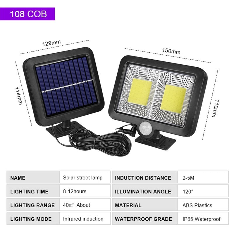 Lampa solara Flippy cu senzor de miscare, 108 COB LED, 2 grile, 2400lm, ip65, negru-1