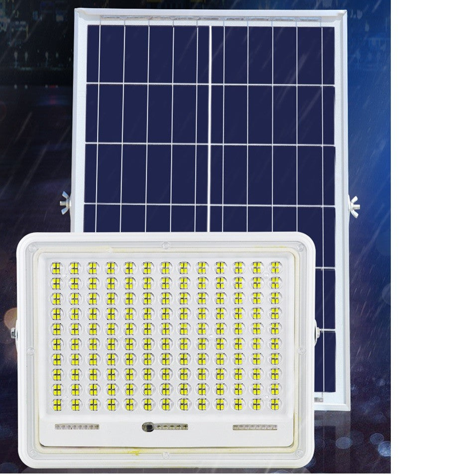 Proiector LED cu Panou Solar Flippy, Senzor de lumina Waterproof, 100W, 23x18 cm, suport U inclus, panou afisaj nivel baterie, telecomanda, 220V, Design Modern, Alb-2