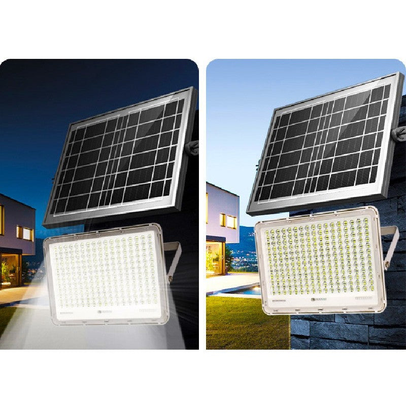 Proiector LED cu Panou Solar Flippy, Senzor de lumina Waterproof, 100W, 23x18 cm, suport U inclus, panou afisaj nivel baterie, telecomanda, 220V, Design Modern, Alb-3