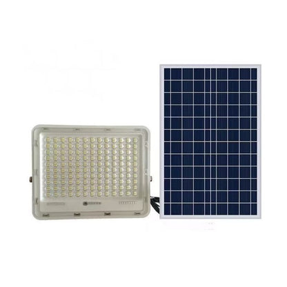 Proiector LED cu Panou Solar Flippy, Senzor de lumina Waterproof, 100W, 23x18 cm, suport U inclus, panou afisaj nivel baterie, telecomanda, 220V, Design Modern, Alb-5