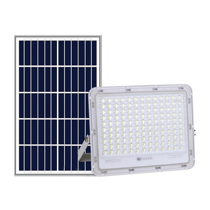 Proiector LED cu Panou Solar Flippy, Senzor de lumina Waterproof, 100W, 23x18 cm, suport U inclus, panou afisaj nivel baterie, telecomanda, 220V, Design Modern, Alb-0
