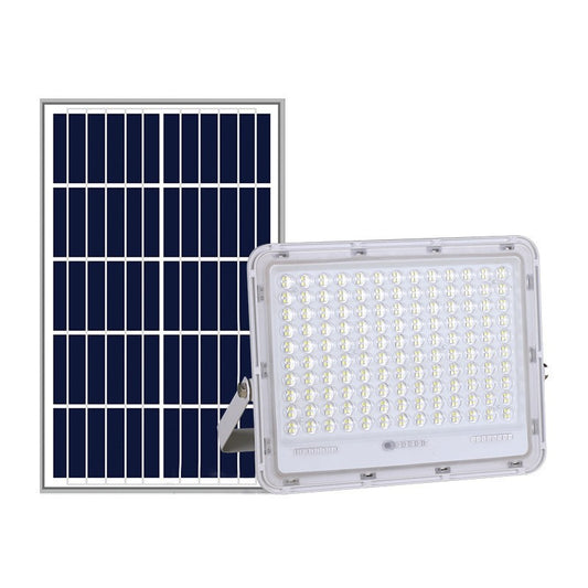 Proiector LED cu Panou Solar Flippy, Senzor de lumina Waterproof, 100W, 23x18 cm, suport U inclus, panou afisaj nivel baterie, telecomanda, 220V, Design Modern, Alb-0