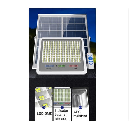 Proiector LED cu Panou Solar Flippy, Senzor lumina, Waterproof, 216 LED-uri incorporate, 100W, 24x19 cm, IP 67, Design Modern, Negru-2