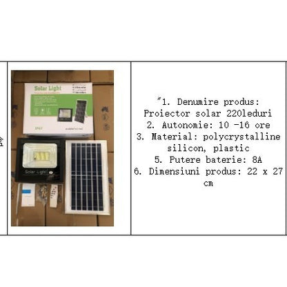 Proiector LED/Lampa solara de exterior Flippy, 20 cm x 25 cm, Rezistent la Apa IP67, cu Panou Solar, 220 LED SMD, 100W, Senzor de lumina, Timer, cu Telecomanda, 2 moduri de iluminat, kit montaj inclus, Lumina Rece-10