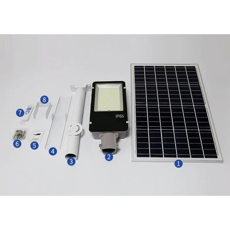 Proiector LED pentru stalp, casa, perete cu suport metalic inclus, Flippy, 38,5 cm x 14,2 cm, Rezistent la Apa IP65, cu Panou Solar, 240 COB LED, 100 W, Senzor de lumina, Timer, cu Telecomanda, intensitate reglabila, kit montaj inclus, Lumina Re-1
