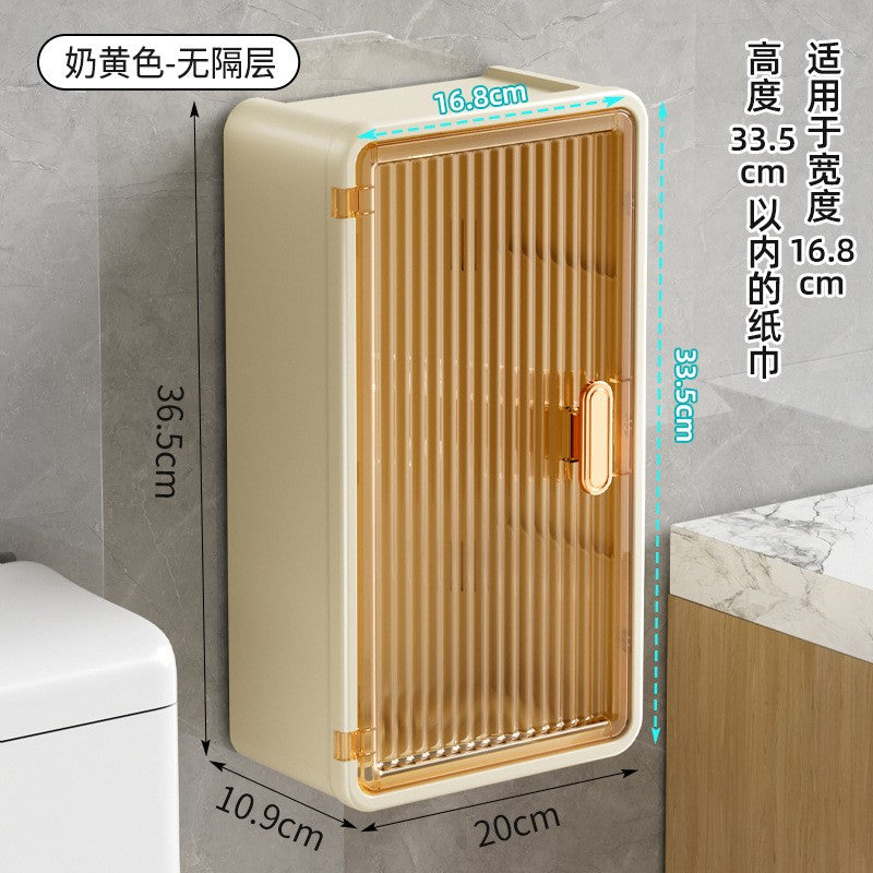 Dulap pentru Baie, Flippy, Montare pe Perete fara Perforare, 36.5x10.9x20 cm, Bej, Usa Transparenta-0