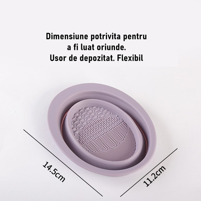 Accesoriu din silicon pentru curatarea accesoriilor makeup, pensule, buretei, 14.5 x 11,5 cm, 2 moduri de utilizare, pliabil, mov-2