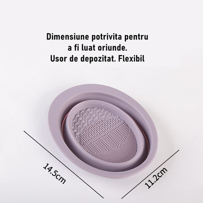 Accesoriu din silicon pentru curatarea accesoriilor makeup, pensule, buretei, 14.5 x 11,5 cm, 2 moduri de utilizare, pliabil, mov-2