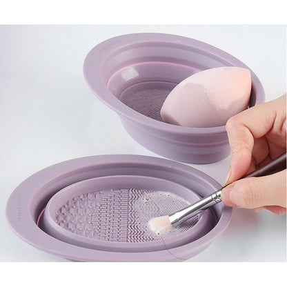 Accesoriu din silicon pentru curatarea accesoriilor makeup, pensule, buretei, 14.5 x 11,5 cm, 2 moduri de utilizare, pliabil, mov-3