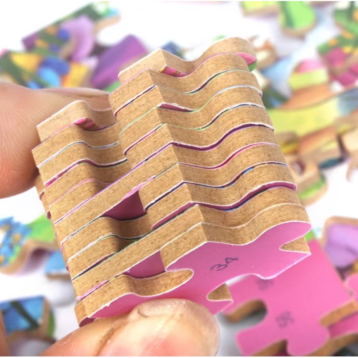 Puzzle 60 de Piese din Lemn in Cutie Metalica, Flippy, Model Cei Trei Purcelusi, Educativ, Dezvoltare Abilitati Cognitive, pentru Prescolari, 22.5x13.5 cm, Multicolor-5