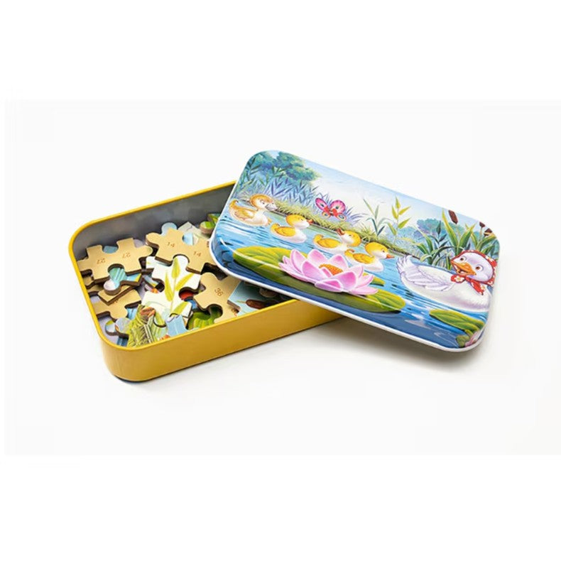 Puzzle 60 de Piese din Lemn in Cutie Metalica, Flippy, Model Ratuste, Educativ, Dezvoltare Abilitati Cognitive, pentru Prescolari, 22.5x13.5 cm, Multicolor-2