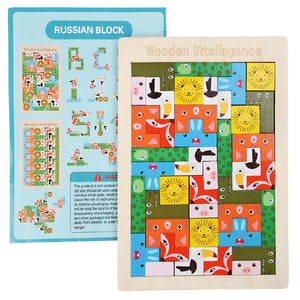 Puzzle din Lemn Flippy, Tip Tetris, +4 Ani, cu Animale Colorate 3D, 40 Piese, Multicolor-0