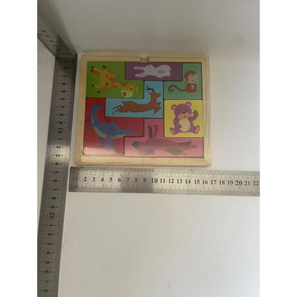 Puzzle din Lemn Flippy, Tip Tetris, +4 Ani, cu Animale Colorate 3D, 7 Piese, Multicolor-7