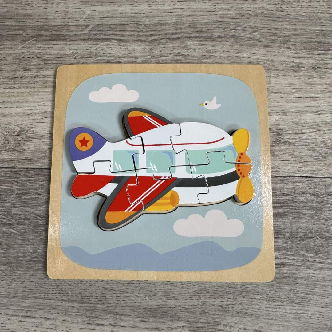 Puzzle Montessori din Lemn pentru Copii, Flippy, 3D, 0-3 Ani, Model Avion, Educativ, Intuitiv, Creativ, 6 Piese, 15x15x0.5 cm, Multicolor-2