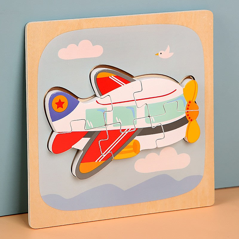 Puzzle Montessori din Lemn pentru Copii, Flippy, 3D, 0-3 Ani, Model Avion, Educativ, Intuitiv, Creativ, 6 Piese, 15x15x0.5 cm, Multicolor-3