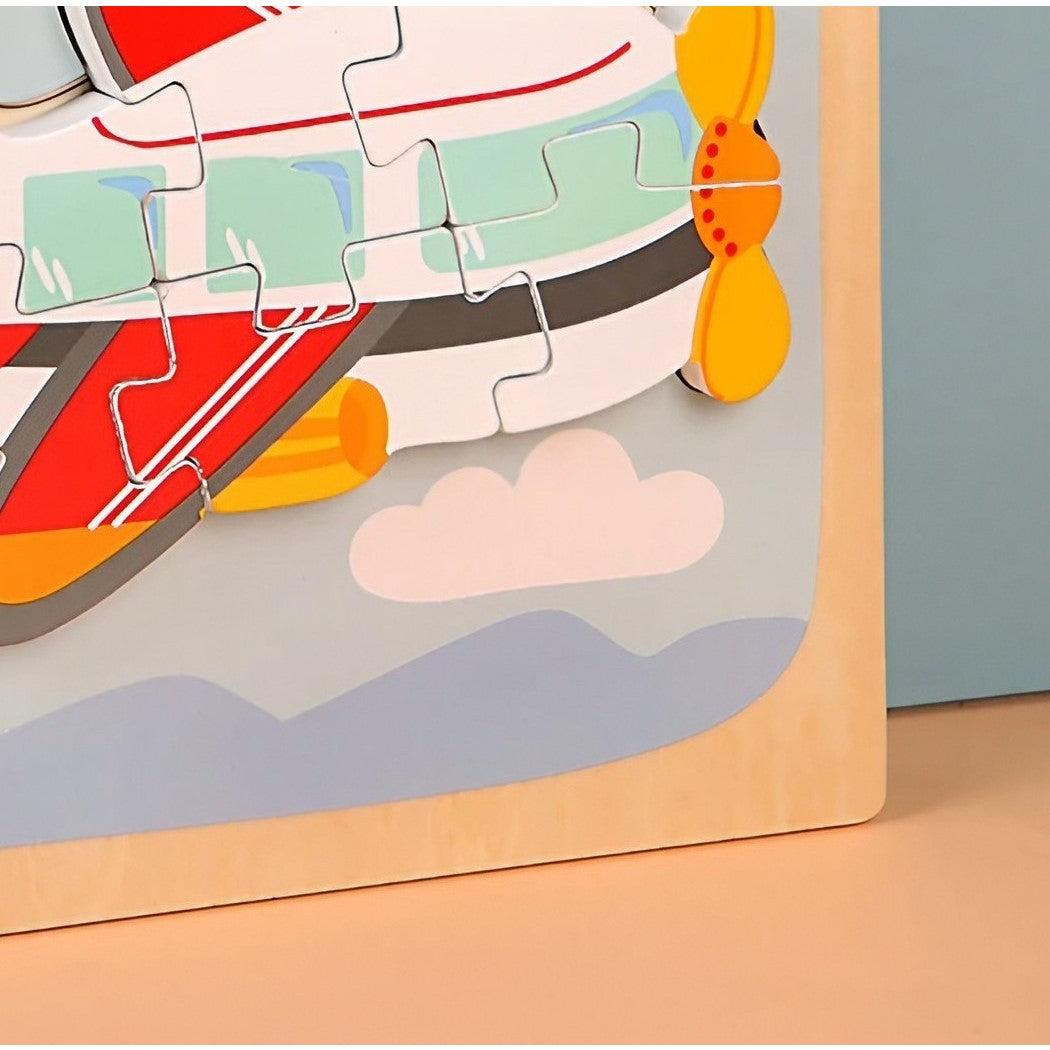 Puzzle Montessori din Lemn pentru Copii, Flippy, 3D, 0-3 Ani, Model Avion, Educativ, Intuitiv, Creativ, 6 Piese, 15x15x0.5 cm, Multicolor-4