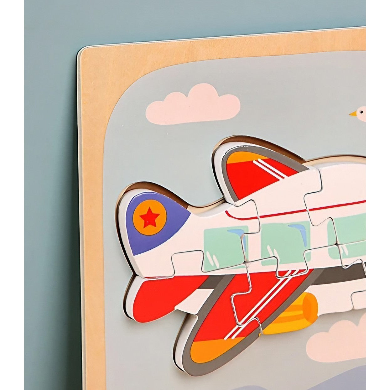 Puzzle Montessori din Lemn pentru Copii, Flippy, 3D, 0-3 Ani, Model Avion, Educativ, Intuitiv, Creativ, 6 Piese, 15x15x0.5 cm, Multicolor-5