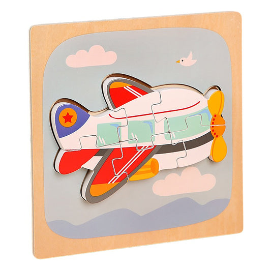 Puzzle Montessori din Lemn pentru Copii, Flippy, 3D, 0-3 Ani, Model Avion, Educativ, Intuitiv, Creativ, 6 Piese, 15x15x0.5 cm, Multicolor-0