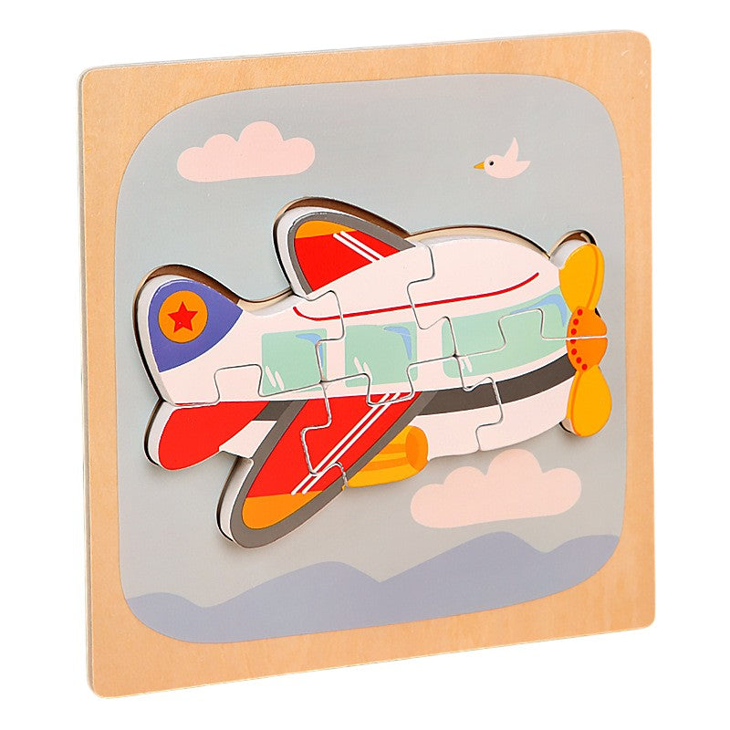Puzzle Montessori din Lemn pentru Copii, Flippy, 3D, 0-3 Ani, Model Avion, Educativ, Intuitiv, Creativ, 6 Piese, 15x15x0.5 cm, Multicolor-0