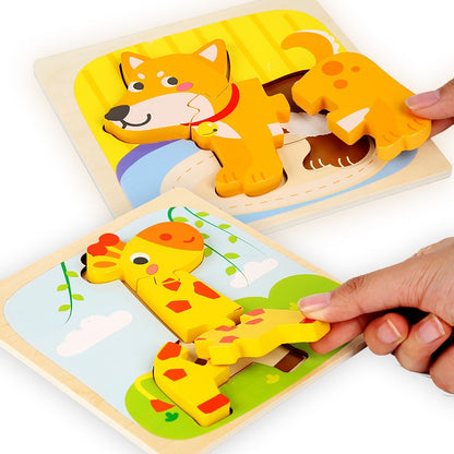 Puzzle Montessori din Lemn pentru Copii, Flippy, 3D, 0-3 Ani, Model Catel, Educativ, Intuitiv, Creativ, 3 Piese, 15x15x0.5 cm, Multicolor-4