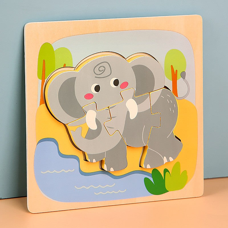 Puzzle Montessori din Lemn pentru Copii, Flippy, 3D, 0-3 Ani, Model Elefant, Educativ, Intuitiv, Creativ, 4 Piese, 15x15x0.5 cm, Multicolor-2