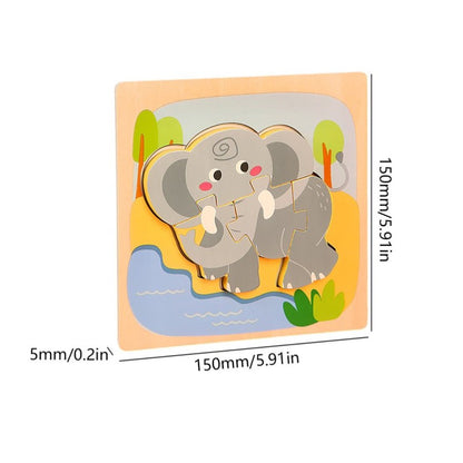 Puzzle Montessori din Lemn pentru Copii, Flippy, 3D, 0-3 Ani, Model Elefant, Educativ, Intuitiv, Creativ, 4 Piese, 15x15x0.5 cm, Multicolor-3