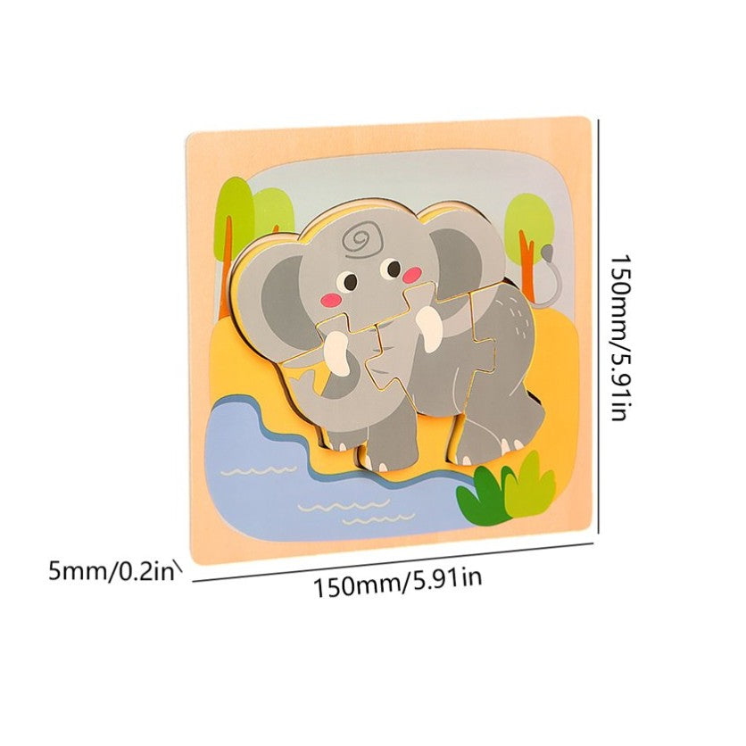 Puzzle Montessori din Lemn pentru Copii, Flippy, 3D, 0-3 Ani, Model Elefant, Educativ, Intuitiv, Creativ, 4 Piese, 15x15x0.5 cm, Multicolor-3