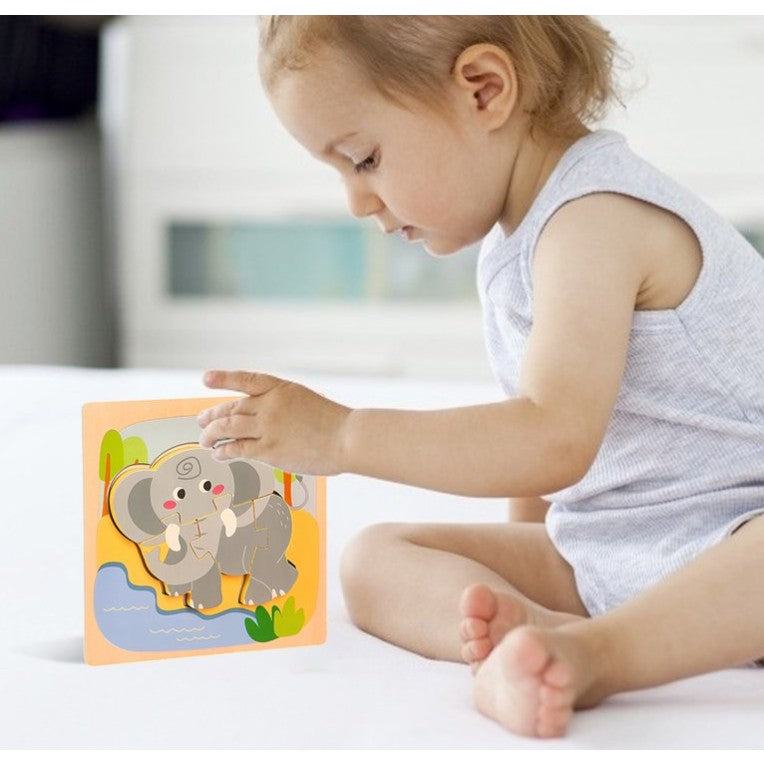 Puzzle Montessori din Lemn pentru Copii, Flippy, 3D, 0-3 Ani, Model Elefant, Educativ, Intuitiv, Creativ, 4 Piese, 15x15x0.5 cm, Multicolor-4