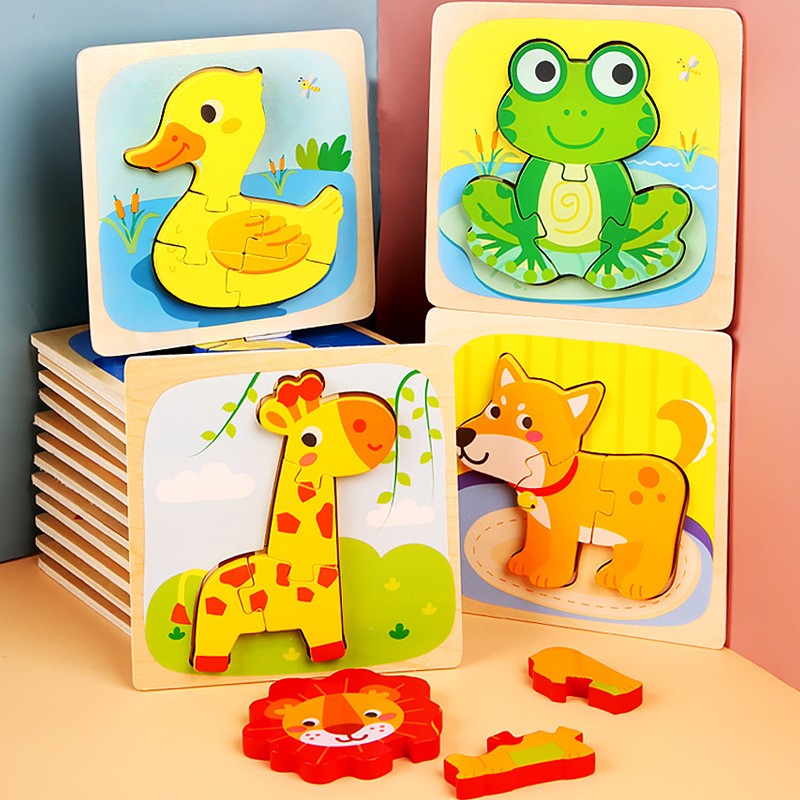Puzzle Montessori din Lemn pentru Copii, Flippy, 3D, 0-3 Ani, Model Girafa, Educativ, Intuitiv, Creativ, 4 Piese, 15x15x0.5 cm, Multicolor-6