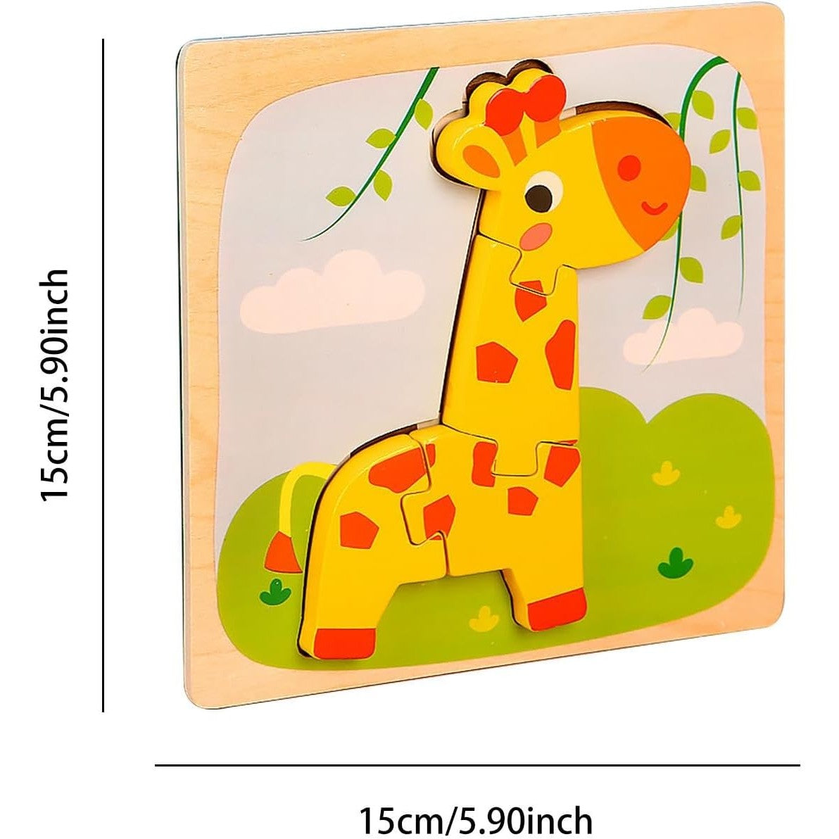 Puzzle Montessori din Lemn pentru Copii, Flippy, 3D, 0-3 Ani, Model Girafa, Educativ, Intuitiv, Creativ, 4 Piese, 15x15x0.5 cm, Multicolor-9