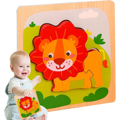Puzzle Montessori din Lemn pentru Copii, Flippy, 3D, 0-3 Ani, Model Leu, Educativ, Intuitiv, Creativ, 3 Piese, 15x15x0.5 cm, Multicolor-4