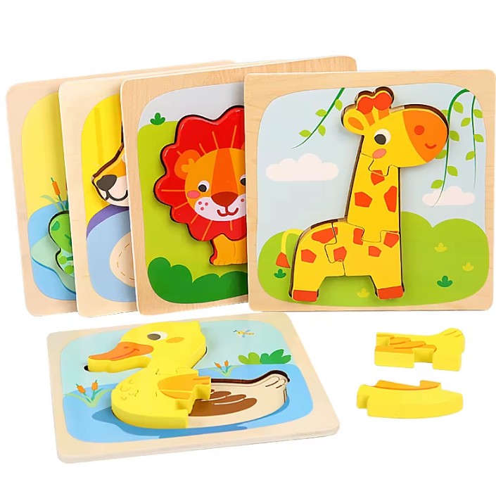 Puzzle Montessori din Lemn pentru Copii, Flippy, 3D, 0-3 Ani, Model Leu, Educativ, Intuitiv, Creativ, 3 Piese, 15x15x0.5 cm, Multicolor-9