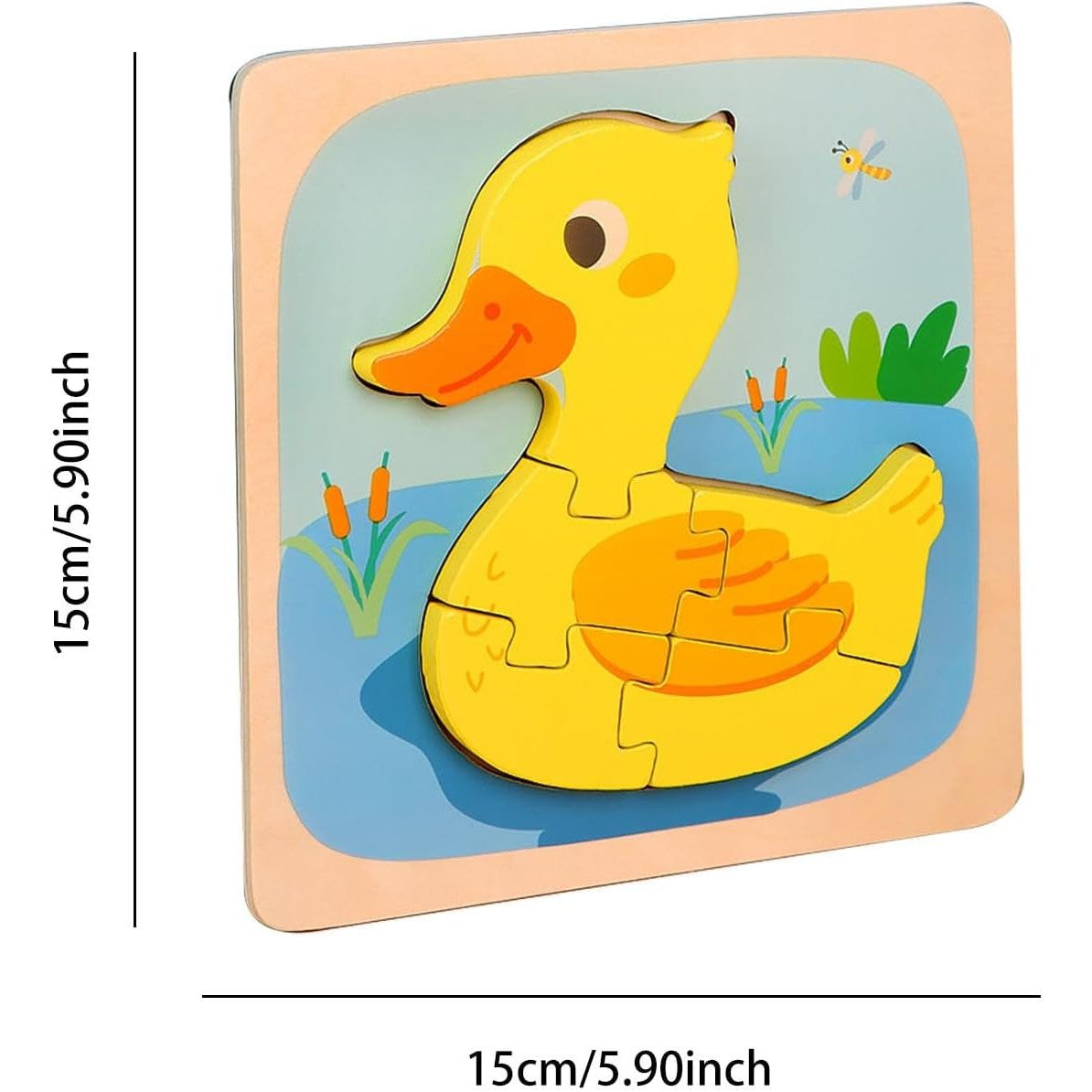Puzzle Montessori din Lemn pentru Copii, Flippy, 3D, 0-3 Ani, Model Ratusca, Educativ, Intuitiv, Creativ, 5 Piese, 15x15x0.5 cm, Multicolor-5