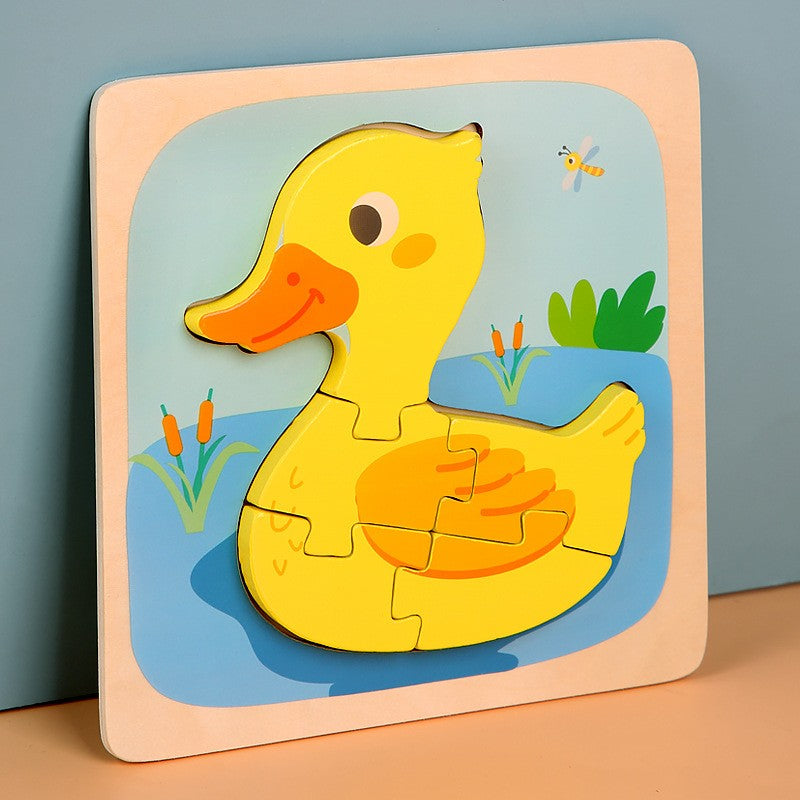 Puzzle Montessori din Lemn pentru Copii, Flippy, 3D, 0-3 Ani, Model Ratusca, Educativ, Intuitiv, Creativ, 5 Piese, 15x15x0.5 cm, Multicolor-9