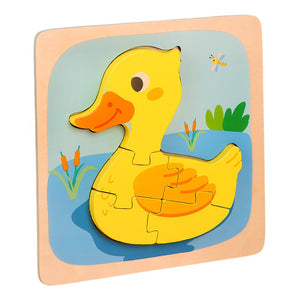 Puzzle Montessori din Lemn pentru Copii, Flippy, 3D, 0-3 Ani, Model Ratusca, Educativ, Intuitiv, Creativ, 5 Piese, 15x15x0.5 cm, Multicolor-0