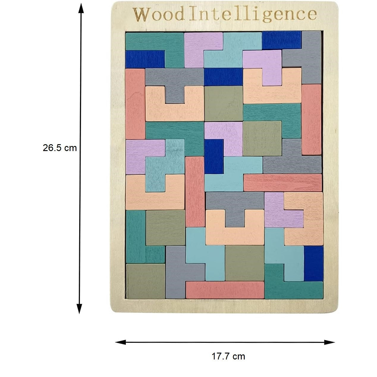 Puzzle Montessori, Flippy, din Lemn, Tip Tetris, +36 Luni, Forme Neregulate, 40 Piese, 26.5 x 17.7 cm, Multicolor Pastelat-2