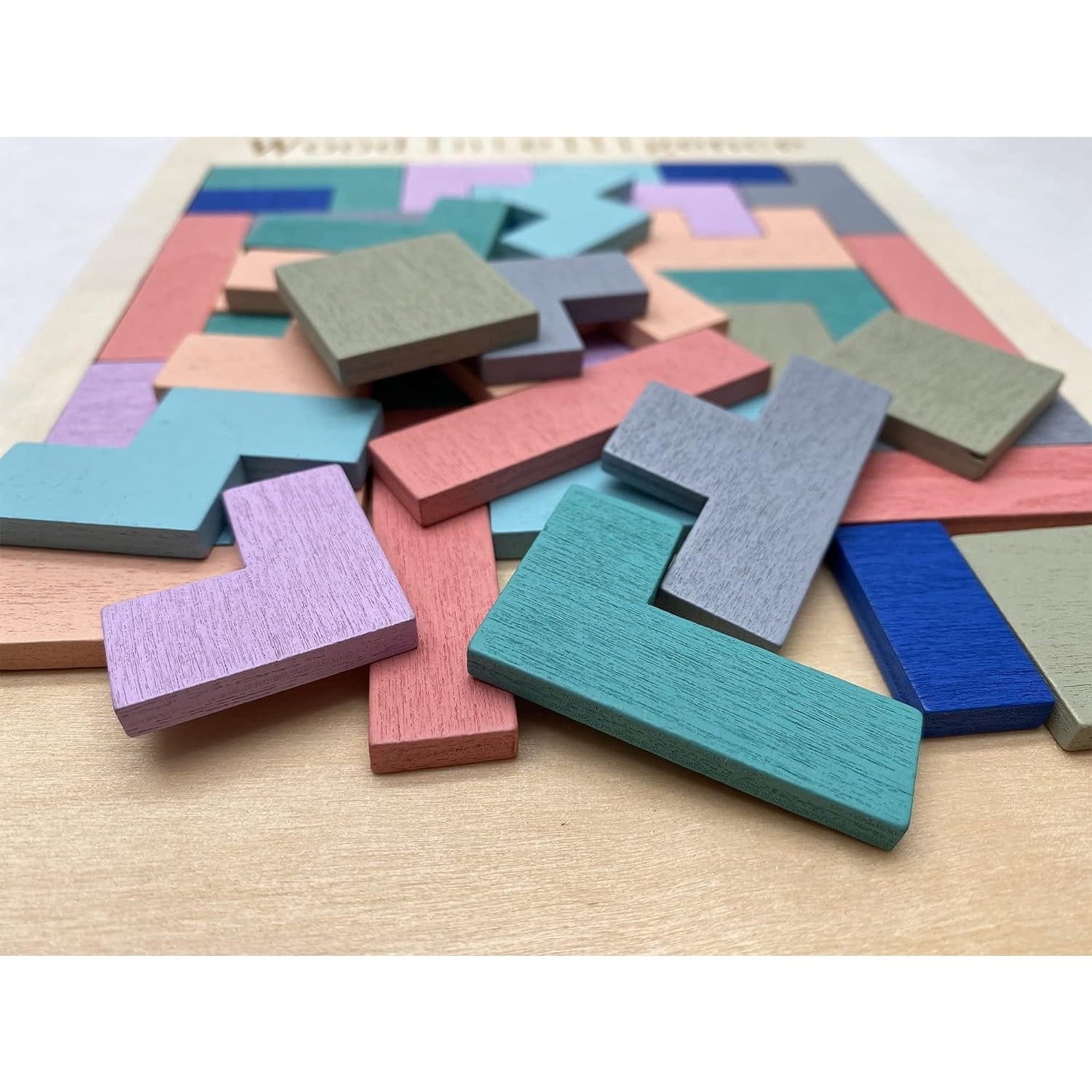 Puzzle Montessori, Flippy, din Lemn, Tip Tetris, +36 Luni, Forme Neregulate, 40 Piese, 26.5 x 17.7 cm, Multicolor Pastelat-3
