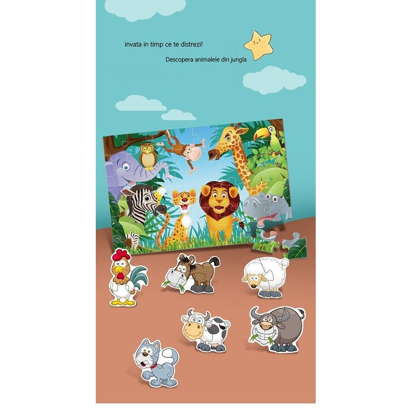 Puzzle pentru copii, jungla cu animale, 48 de piese-5