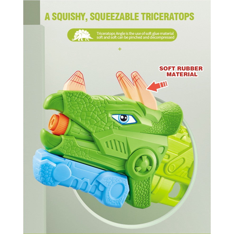 Pistol cu Apa pentru Copii, Rezervor, Pentru Piscina/Plaja, Flippy, 6ani+, Triceratops, 3 duze, Verde, 640ML-5
