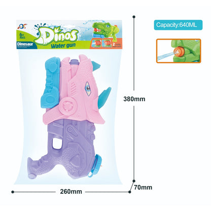 Pistol cu Apa pentru Copii, Rezervor, Pentru Piscina/Plaja, Flippy, 6ani+, Triceratops, 3 duze, Roz, 640ML-3