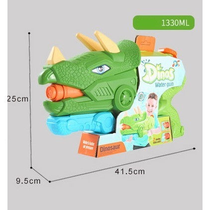 Pistol cu Apa pentru Copii, Rezervor, Pentru Piscina/Plaja, Flippy, 6ani+, Triceratops, 3 duze, Verde, 1330ML-1