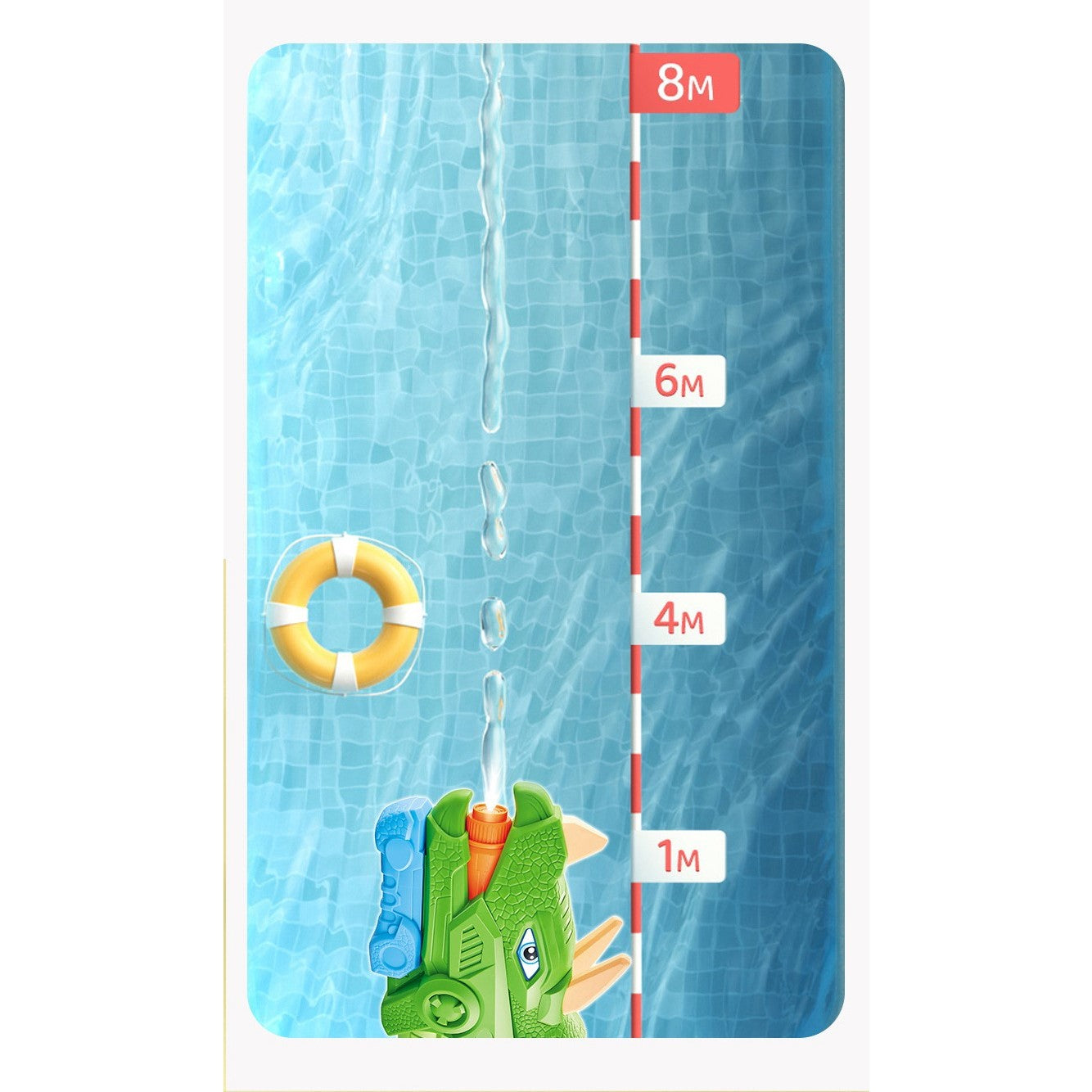 Pistol cu Apa pentru Copii, Rezervor, Pentru Piscina/Plaja, Flippy, 6ani+, Triceratops, 3 duze, Verde, 1330ML-3