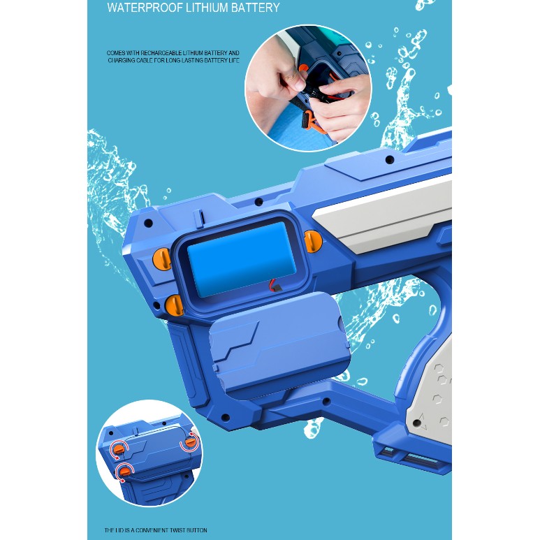 Pistol cu Apa pentru Copii, Rezervor 600ml, Flippy, 14ani+, cu baterie 1500mAh, Electric Burst, Albastru/Verde, 800ML-6