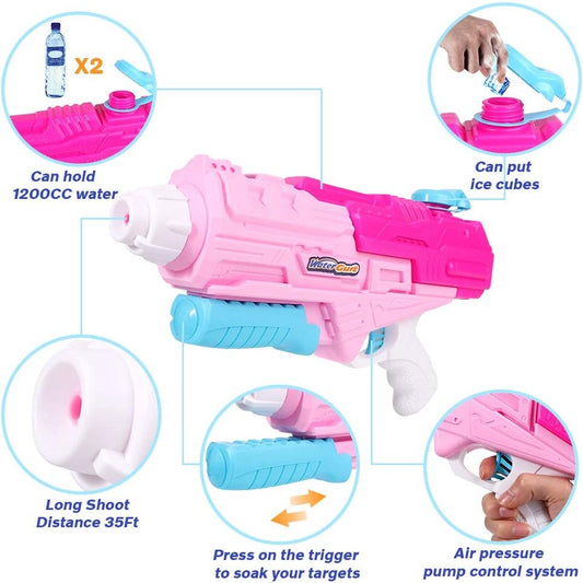 Pistol cu Apa pentru Copii, Rezervor, Pentru Piscina/Plaja, Flippy, 6ani+, Roz, 1250ML-1